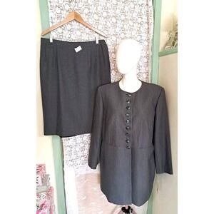 Morton Bernard Skirt Suit 18W Charcoal Gray Lined Skirt & Jacket Polyester NWT